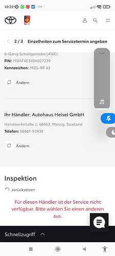 Für diesen Händler ist der Service nicht möglich